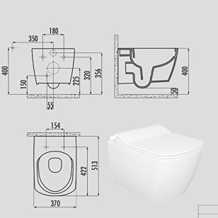 Creavit EG321 Wall Hung Toilet Pan square Rimless Combined Bidet Pan with Soft close Seat