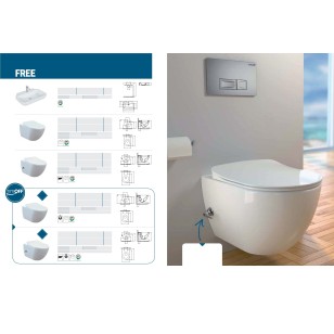 Creavit Free Wall Hung Pan Combined Bidet Toilet with Built-in Control FE320.004